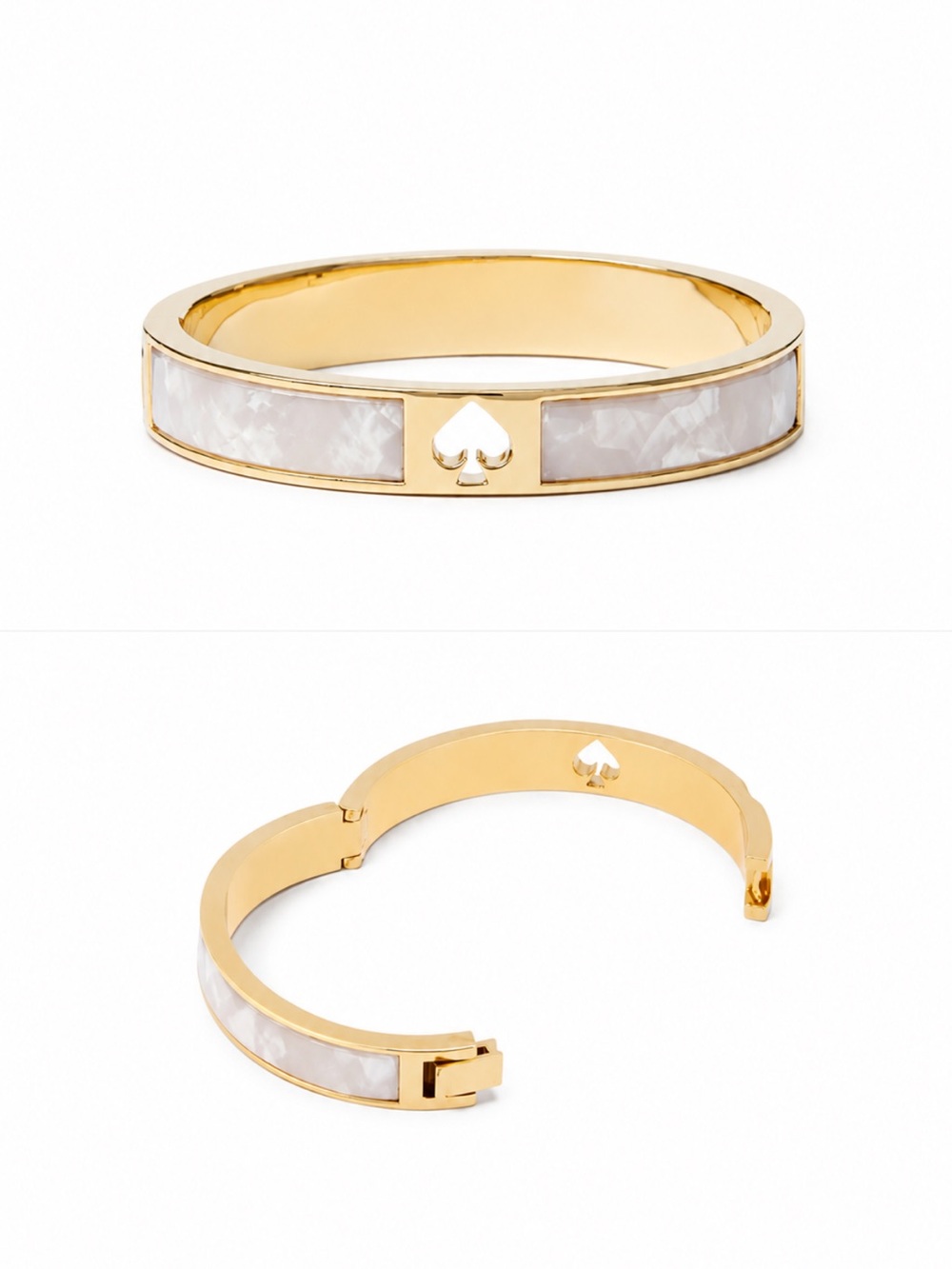 KATE SPADE Mother Of Pearl Inlaid Hole Punch Spade Hinged Bracelet